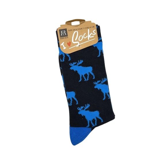 Robin Ruth Accessories - Robin Ruth Black Blue Moose Novelty Crew Socks US 8-12 NWT